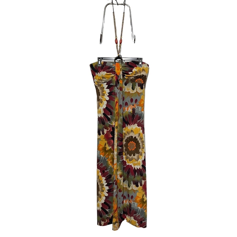 R&M Richards Dress Women's Size XL Floral Strapless With Beaded Halter Necklace